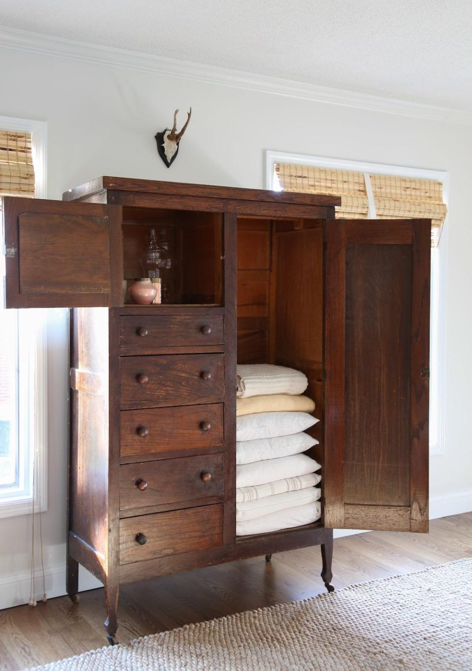 Utilize an Armoire Linen Closet