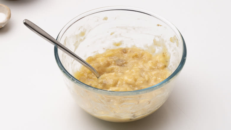 mashed bananas in a bowl