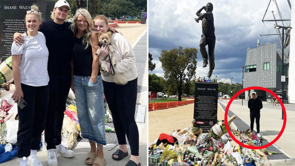 Shane Warne's ex-wife and children, pictured here at his memorial outside the MCG.