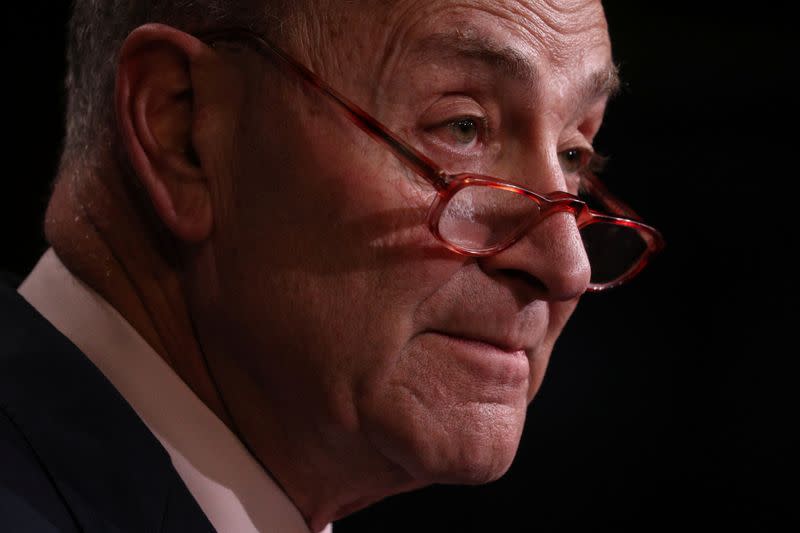 FILE PHOTO: Senate Minority Leader Schumer (D-NY) holds a press conference on Capitol Hill in Washington