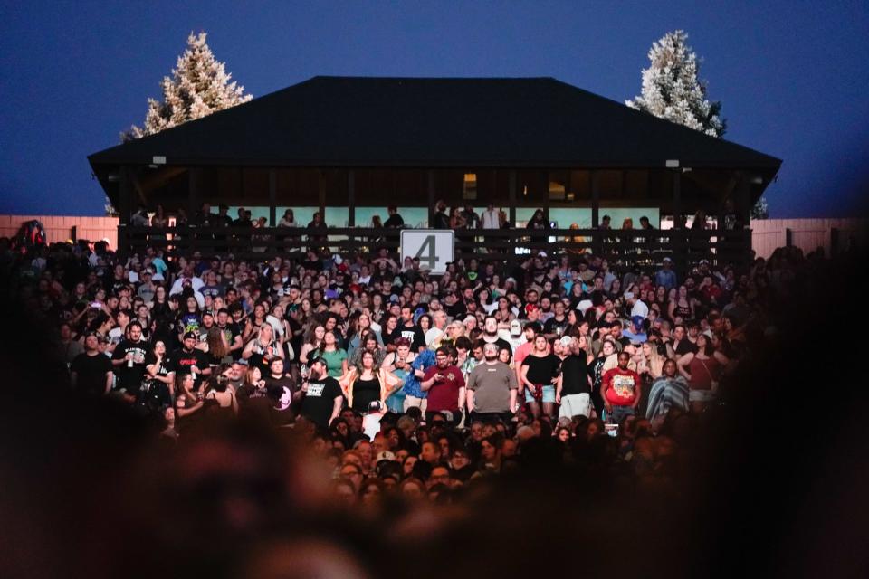 Fans wait for Fall Out Boy to perform on Sunday, July 16, 2023, at Ruoff Music Center in Noblesville Ind.