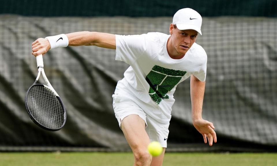 <span>Jannik Sinner on the practice court at Wimbledon, where he is hoping to go at least one better than last year when he lost in the semi-finals against Novak Djokovic.</span><span>Photograph: Zac Goodwin/PA</span>