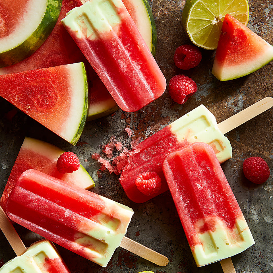 Watermelon, Raspberry, and Lime Ice Pops