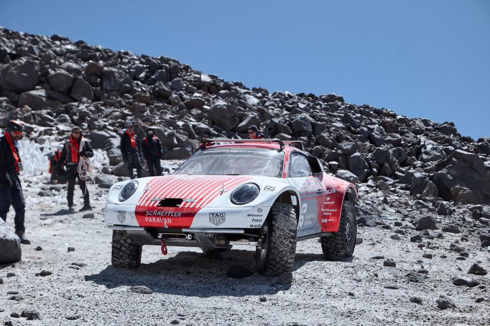 lifted porsche 911 prototype tested on a volcano