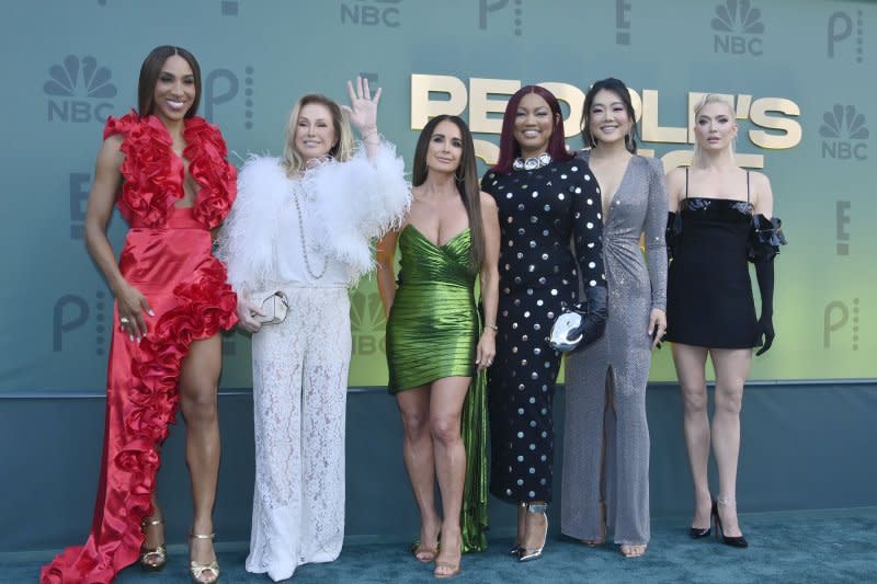 (L-R) "Real Housewives of Beverly Hills" stars Annemarie Wiley, Kathy Hilton, Garcelle Beauvais, Kyle Richards, Crystal Kung Minkoff and Erika Jayne will reunite beginning Feb. 28. Photo by Jim Ruymen/UPI