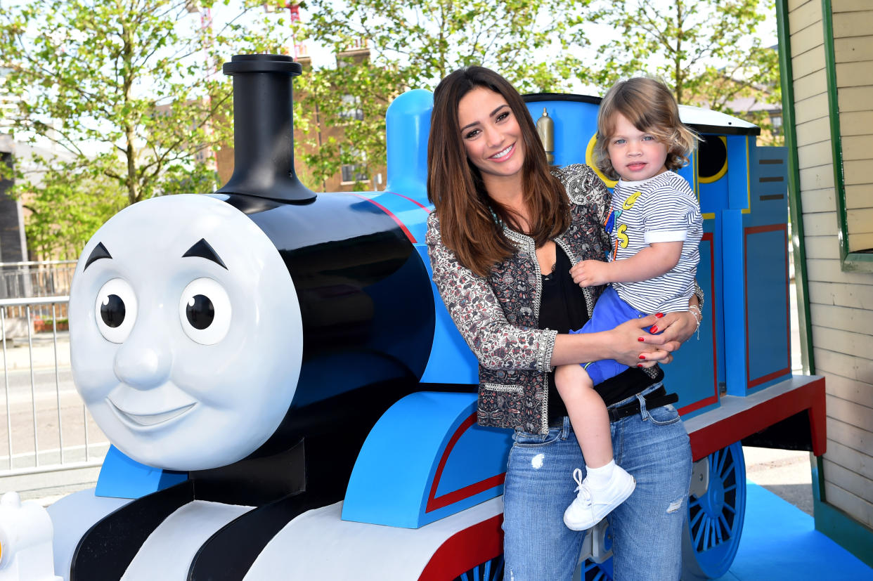 Frankie Bridge and son Parker, 2, attend the premiere of ÔThe Great RaceÕ, the latest Thomas and Friends film, at Kings Cross Theatre, London.