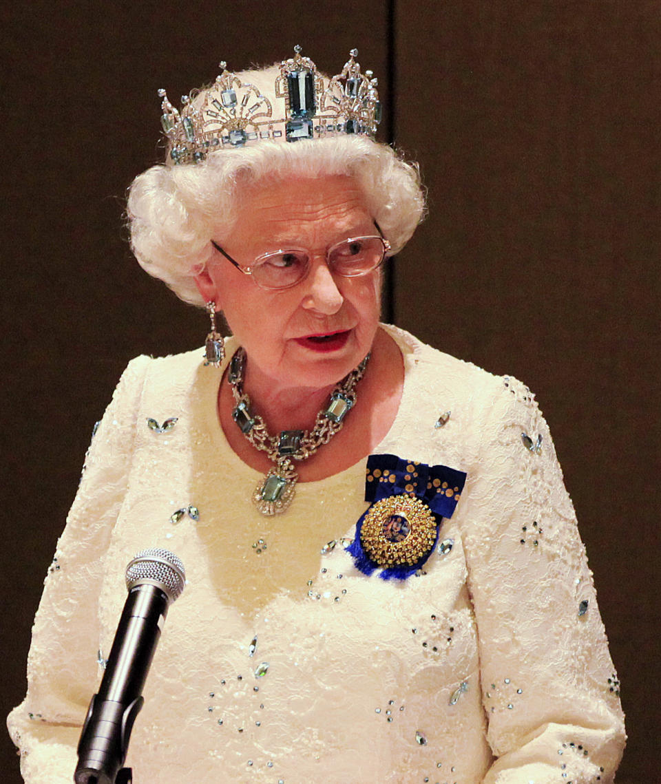 Queen Elizabeth II delivers a speech during a banquet dinner as part of the Commonwealth Heads of Government Meeting in Perth, Australia in 2011 - Credit: ASSOCIATED PRESS