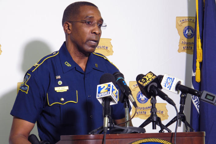 FILE - Col. Lamar Davis, superintendent of the Louisiana State Police, speaks about the agency's release of video involving the death of Ronald Greene, at a press conference held Friday, May 21, 2021, in Baton Rouge, La. Greene was jolted with stun guns, put in a chokehold and beaten by troopers, and his death is now the subject of a federal civil rights investigation. (AP Photo/Melinda Deslatte, File)