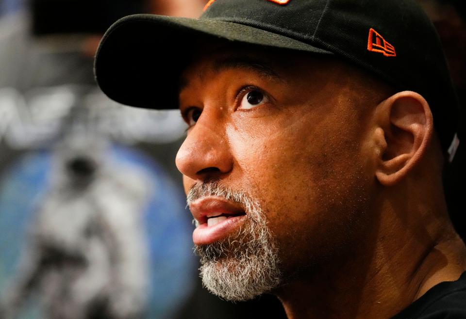 May 12, 2023; Phoenix, AZ, USA; Phoenix Suns head coach Monty Williams talks to the media during his end-of-season press conference at the Verizon 5G Performance Center. Mandatory Credit: Rob Schumacher-Arizona Republic