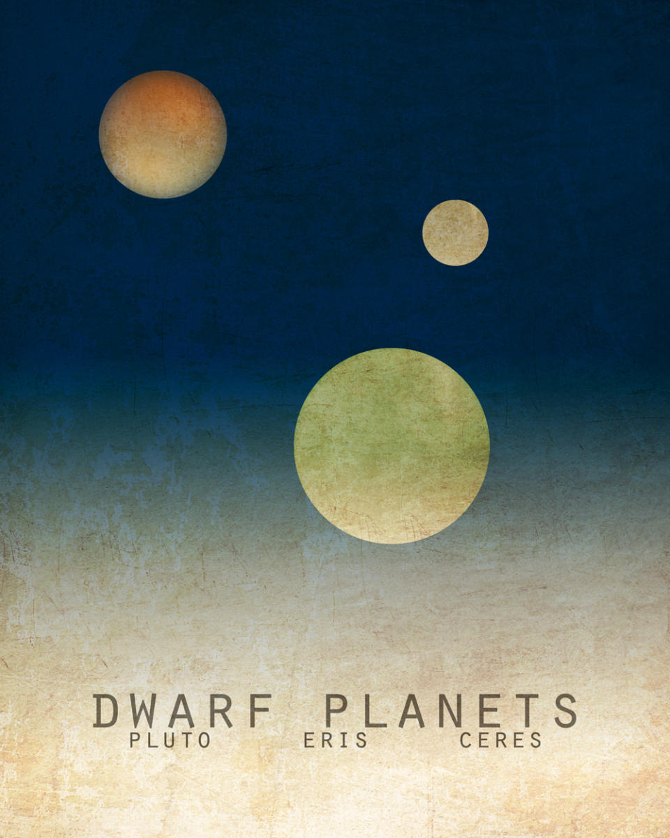 This undated image provided by Megan Lee Studio shows a print of the dwarf planets, Pluto, Eris and Ceres by artist, Megan Lee, available at www.etsy.com/shop/meganlee. (AP Photo/Megan Lee Studio)