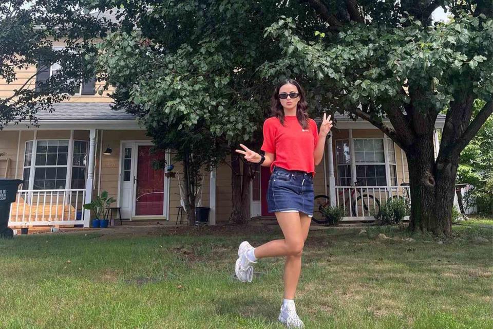 <p>Camila Mendes/Instagram</p> Camila Mendes poses outside one of her childhood homes in Charlottesville, Va.