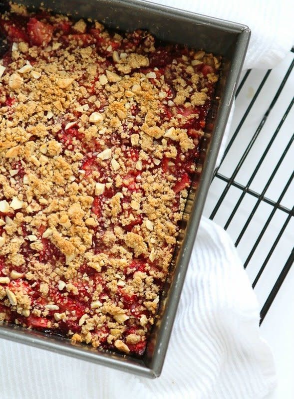 <p>Cookin Canuck</p><p>These easy strawberry oat bars will be the star of the dessert table at any potluck. They’re beyond addictive, with a side of “healthy.” <strong><a href="https://www.cookincanuck.com/whole-wheat-strawberry-oat-bars-recipe-2/" rel="nofollow noopener" target="_blank" data-ylk="slk:Click HERE for recipe;elm:context_link;itc:0;sec:content-canvas" class="link ">Click HERE for recipe</a>. </strong></p>
