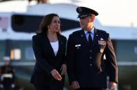 U.S. Vice President Kamala Harris boards Air Force Two to travel to El Paso, Texas