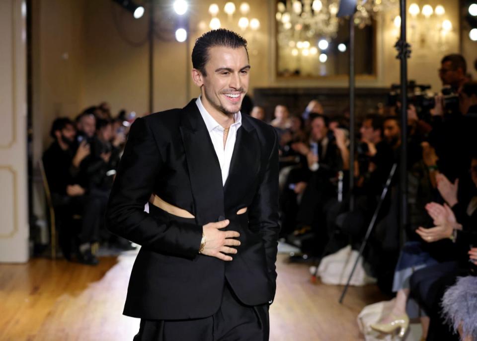 Take a bow: Christian Cowan after his show at New York Fashion Week (Getty Images)