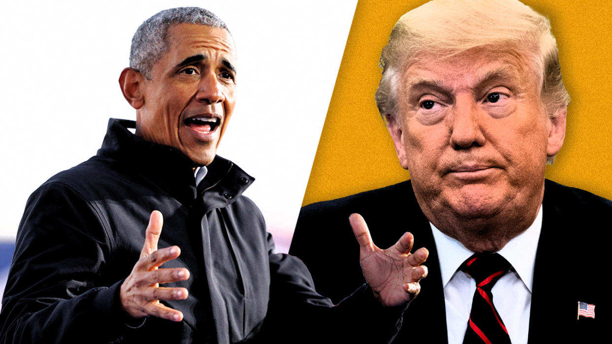 Former President Barack Obama and President Donald Trump. (Photo illustration: Yahoo News; photos: Brian Snyder/Reuters, AP)