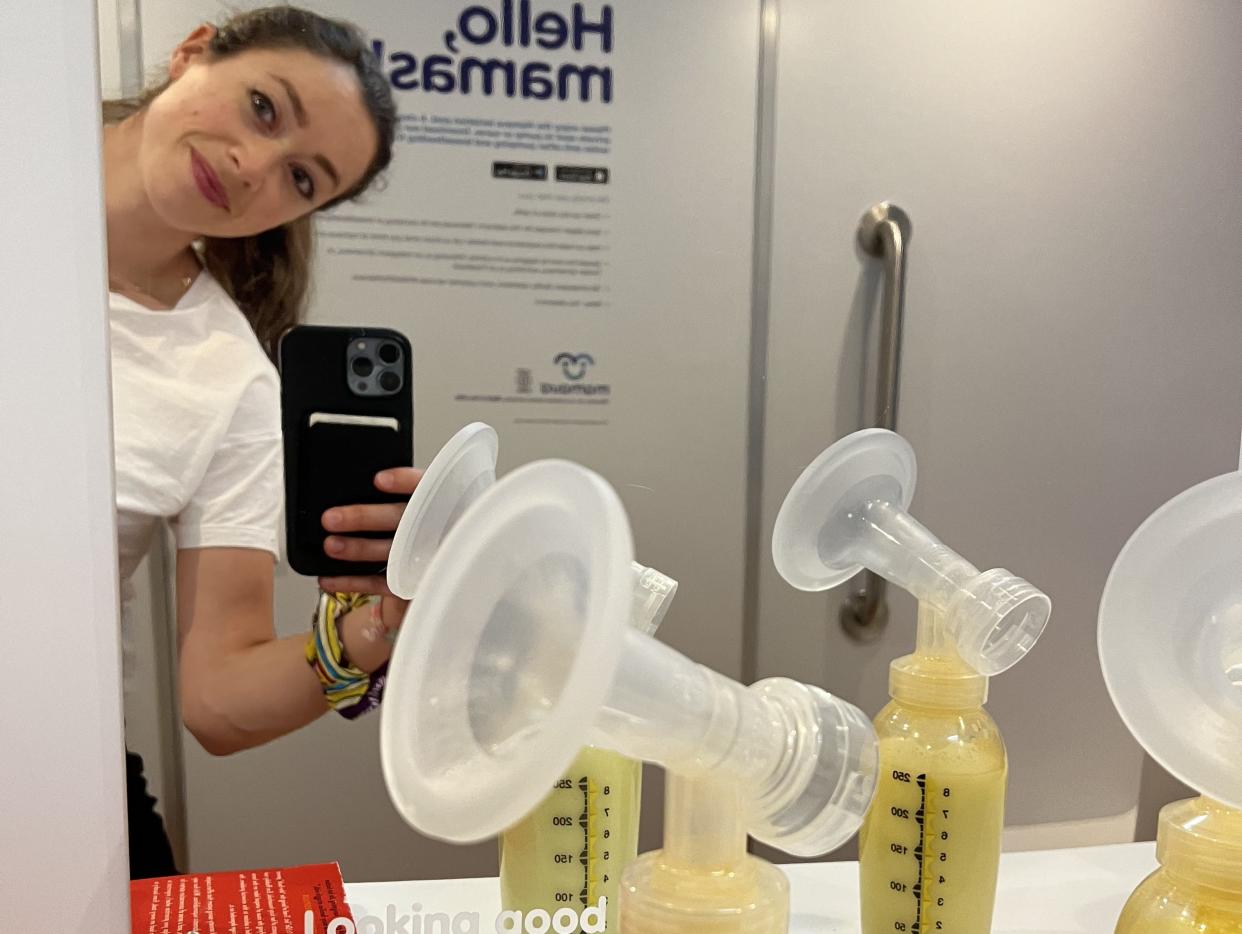 Mom of two Chiara Sottile is busy pumping at an airport while traveling for work.