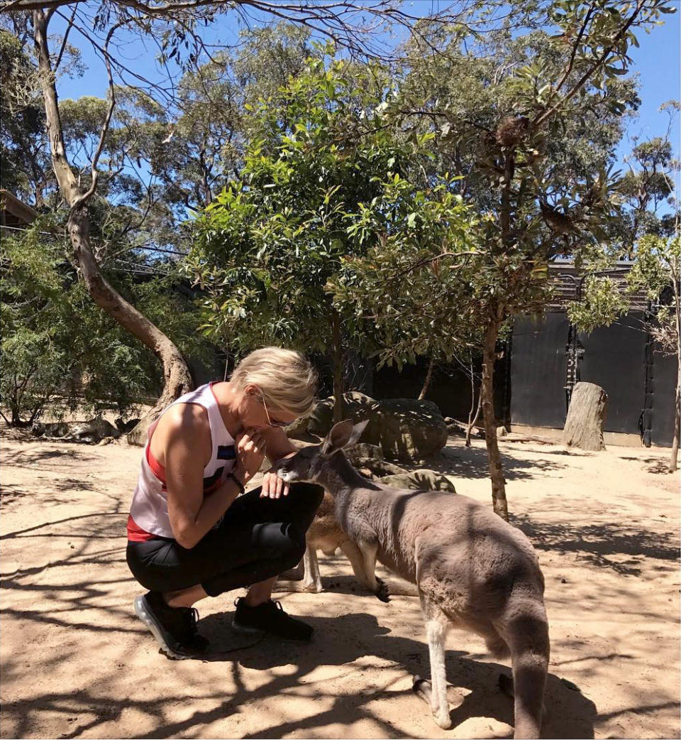 <p>"Breakfast with this precious Aussie mate," writes Yolanda Hadid of a cute kangaroo greeting while visiting Sydney, Australia. </p>