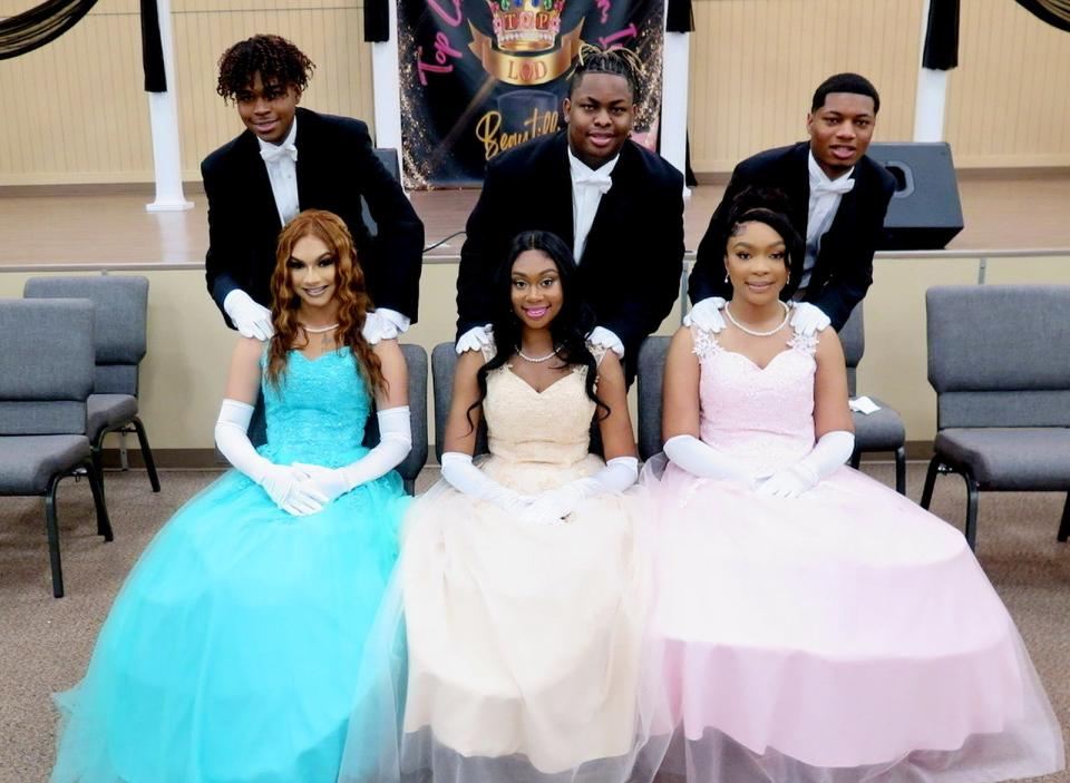 (seated from left) Belles: Brooklyn Chambers, Taylor
Martin and Arieonne Brown; (standing from left) Beaux: Caden Henderson, Tristan Roberson and Christian Bell for the Beautillion.