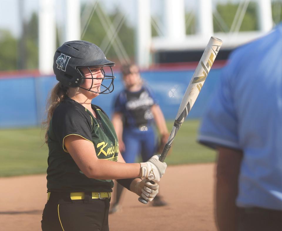 Northeastern sophomore Lilly Null steps up to the plate during a sectional game against Centerville May 24, 2022.