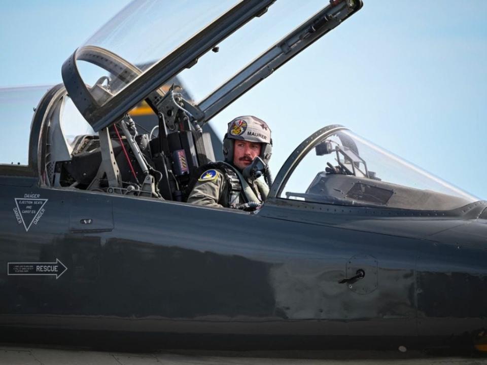 A T-38 Talon aircraft flying from Columbus Air Force Base, Ohio.