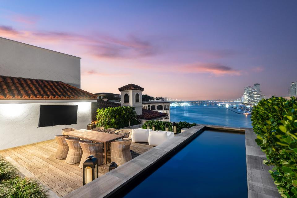 The home’s rooftop pool and seating area.