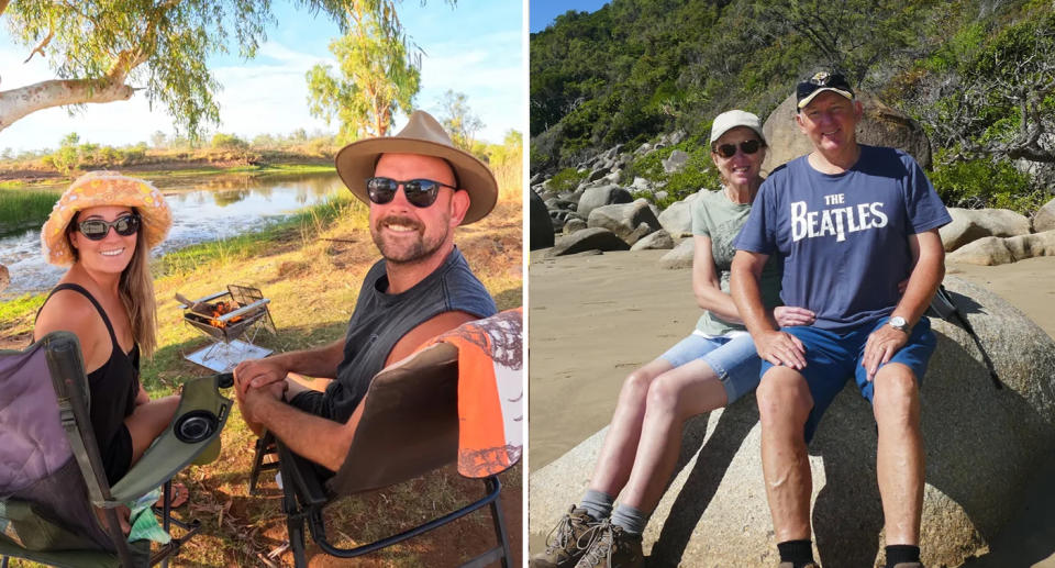 Left: Bryce and Chelsea enjoy camping in Far North Queensland. Left: Right: Steve and Leoni Pary during their caravan journey through Australia. 