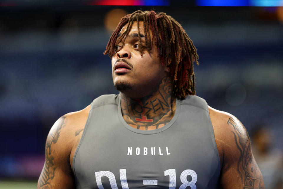 Defensive lineman Byron Murphy of Texas looks on during the NFL Combine at Lucas Oil Stadium on Feb. 29, 2024 in Indianapolis, Indiana. / Credit: Kevin Sabitus / Getty Images