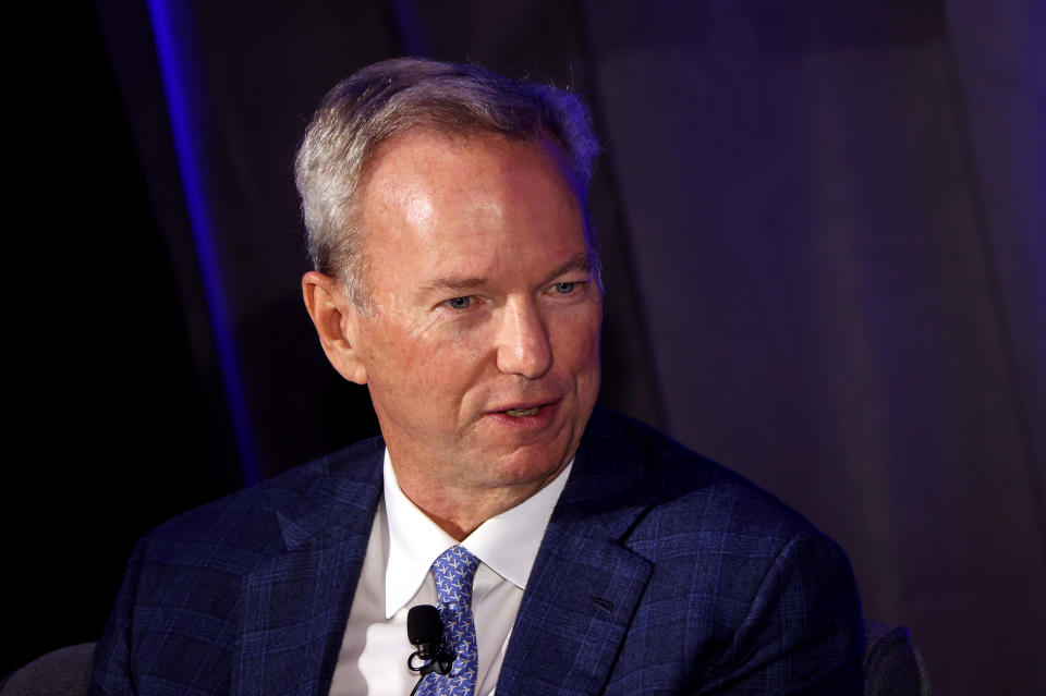 WASHINGTON, DC - JULY 13: Eric Schmidt, Chairman of the National Security Commission on Artificial Intelligence (NSCAI), speaks at the NSCAI Global Emerging Technology Summit on July 13, 2021 in Washington, DC. The summit addressed challenges and solutions with cyber and emerging technologies across government, international organizations and the private sector. (Photo by Kevin Dietsch/Getty Images)