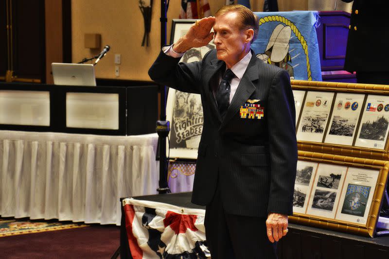 FILE - Jack Holder, a survivor of the attack on Pearl Harbor and the Battle of Midway was honored during a celebration of the Navy’s 239th birthday in Scottsdale, Ariz., on Oct. 11, 2014. (Petty Officer 3rd Class Drew Verbis/Navy)<cite class="op-small">(Petty Officer 3rd Class Drew Verbis)</cite>