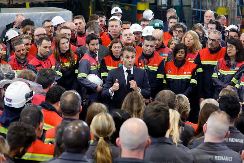 French President Macron visits the Aluminium Dunkerque factory in northern France