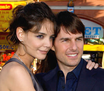 Katie Holmes and Tom Cruise at the Hollywood premiere of Warner Bros. Pictures' Batman Begins