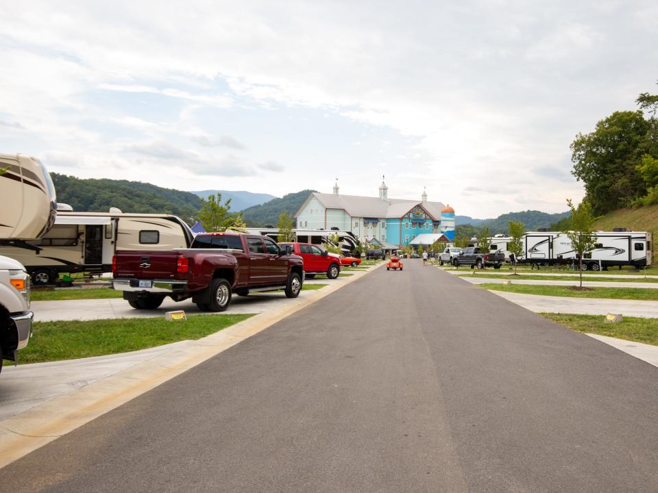 RVs parked at Camp Margaritaville Pigeon Forge