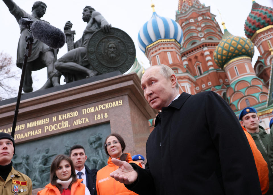 Russian President Vladimir Putin speaks with members of public associations, youth and volunteer organisations on Friday, marking Russia's Day of National Unity.