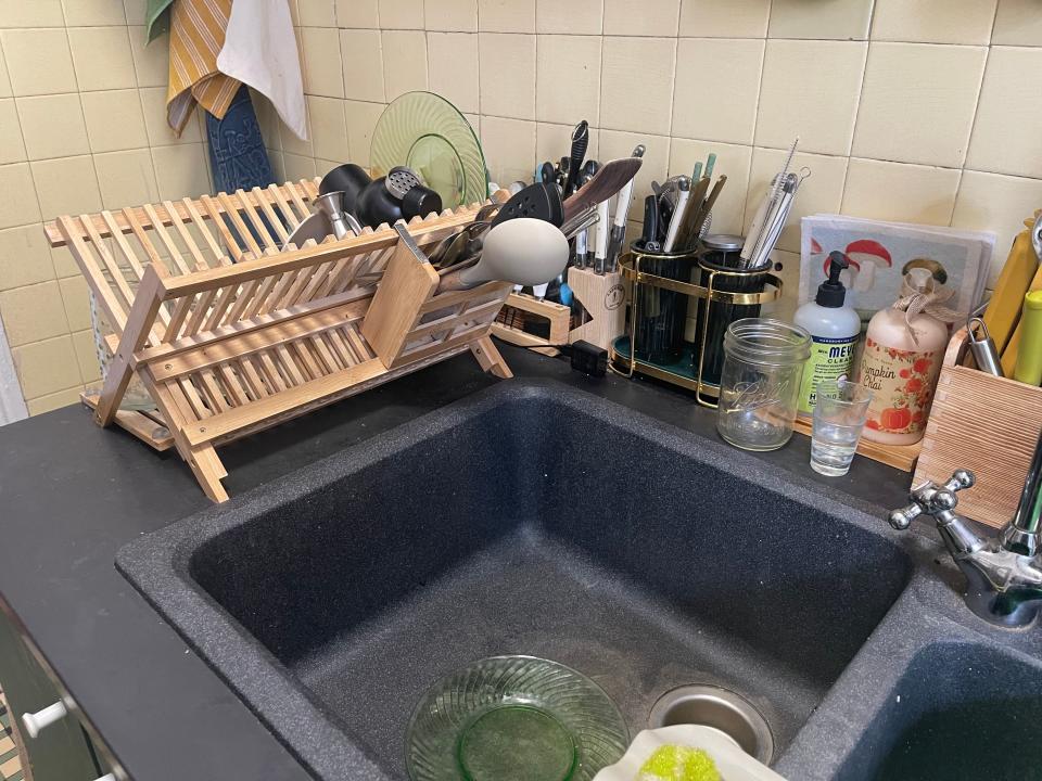 kitchen sink with dish rack