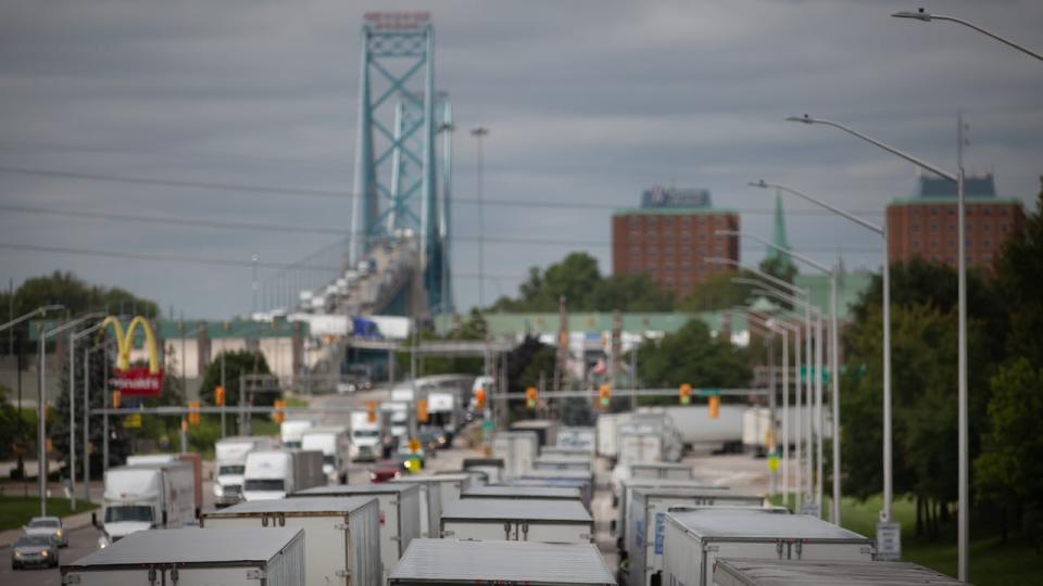 Heavy traffic at the Ambassador Bridge on Aug. 30, 2023.