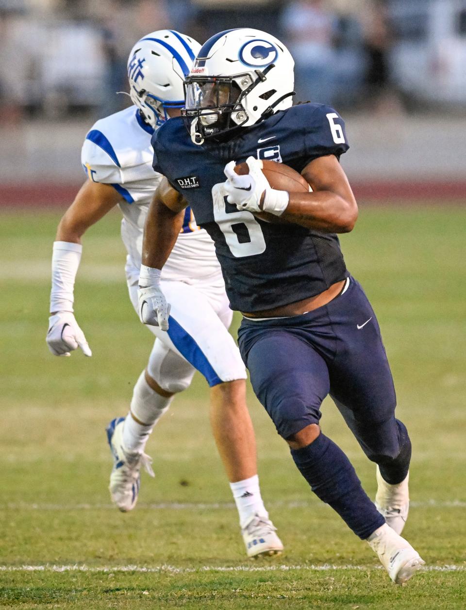 Central Valley Christian's Bryson Donelson runs against Ripon Christian in a non-league high school football game on Friday, August 18, 2023.