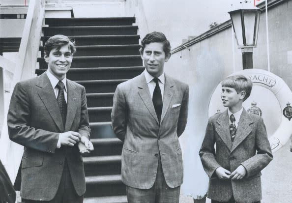 <p>Prince Charles joins his younger brothers aboard the royal yacht Britannia for a royal tour of Canada in 1976. </p>