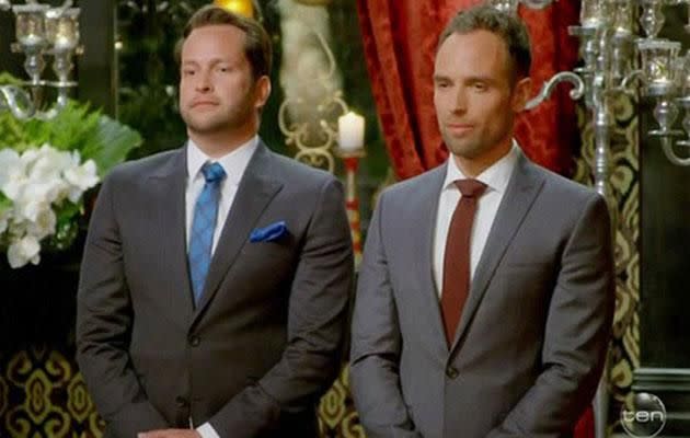 Aaron and Jay were both eliminated last night on The Bachelorette. Source: Network Ten