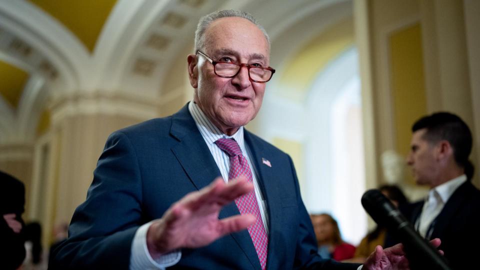 Senate Majority Leader Chuck Schumer (D-NY) speaks during a news conference following a Senate Democratic party policy luncheon on Capitol Hill on May 1, 2024, in Washington, D.C. (Photo by Andrew Harnik/Getty Images) (Andrew Harnik/Getty Images)