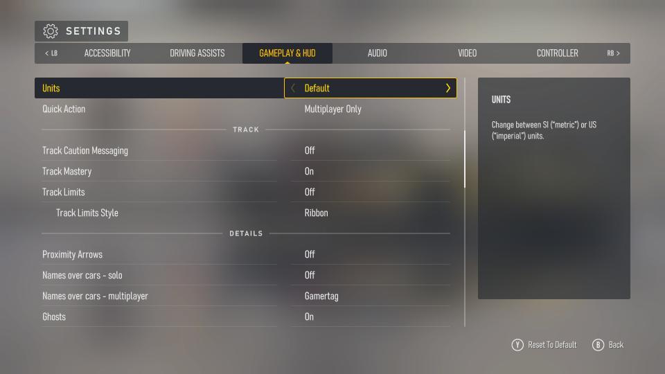 Screenshots of Forza Motorsport (2023)'s accessibility menus and settings.