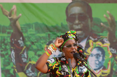 Grace Mugabe, wife of President Robert Mugabe, addresses a rally in Gweru, Zimbabwe, September 1, 2017. REUTERS/Philimon Bulawayo