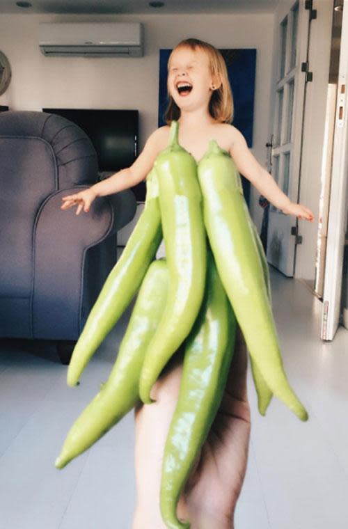 Mum posts hilarious photos of daughter wearing food