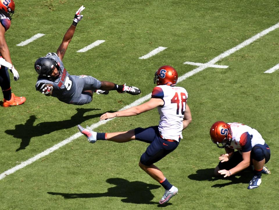 Syracuse’s Cole Murphy has only missed two field goals this season. (Photo by Mike Comer/Getty Images)