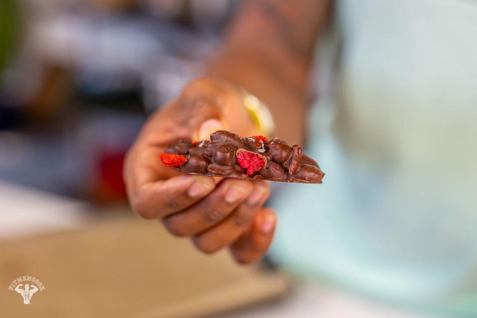 Dark Chocolate Almond Butter Clusters with Berries