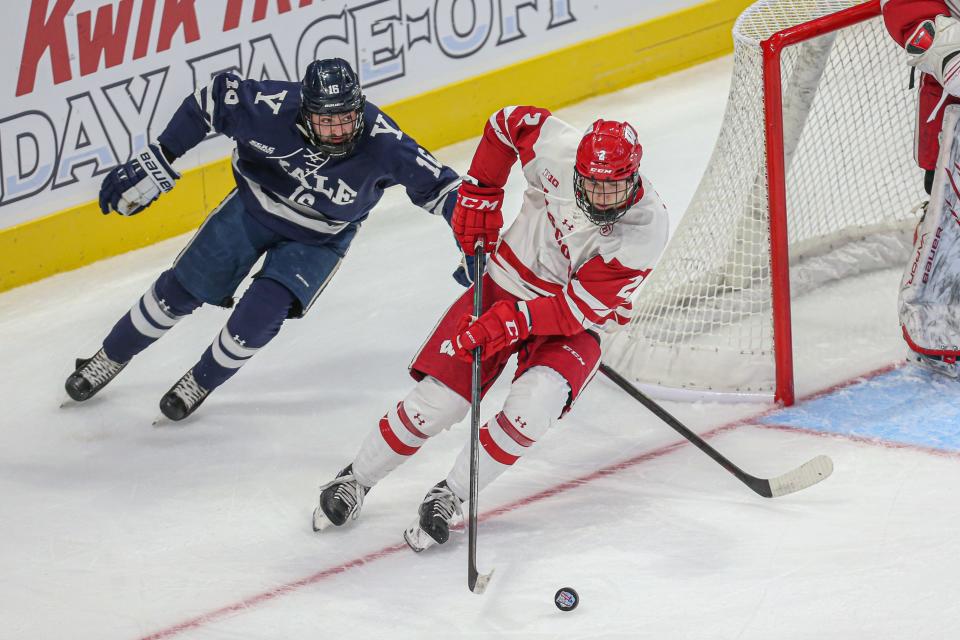 Wisconsin defenseman Daniel Laatsch, shown in a file photo, scored the game-winner in a 4-2 victory over Michigan Tech Friday night.