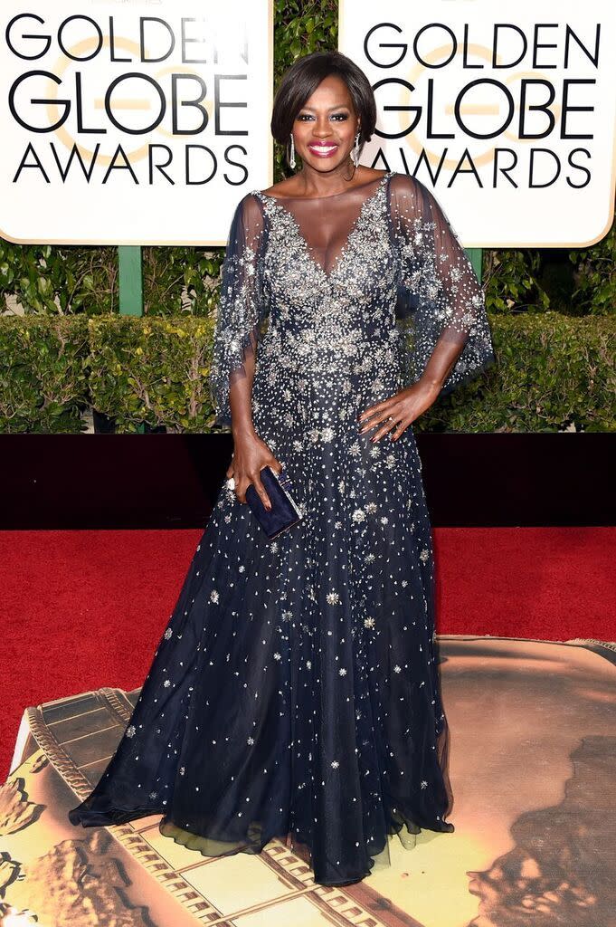 <p>In a dark blue gown with sequins placed all over, Viola Davis’s dress looked like a night sky. While pretty, the color wasn’t the best for her skintone and there was way too much going on. </p>