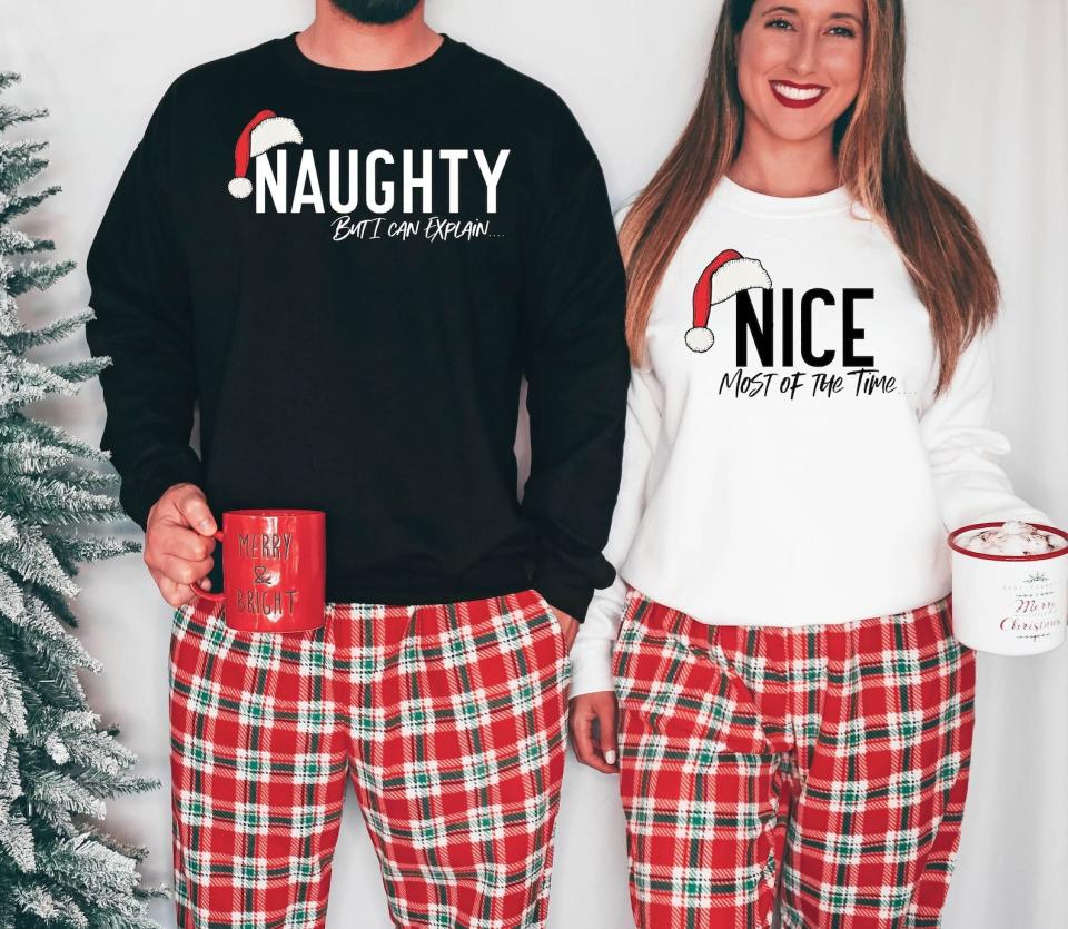 16) Naughty and Nice Christmas Couple Matching Sweater