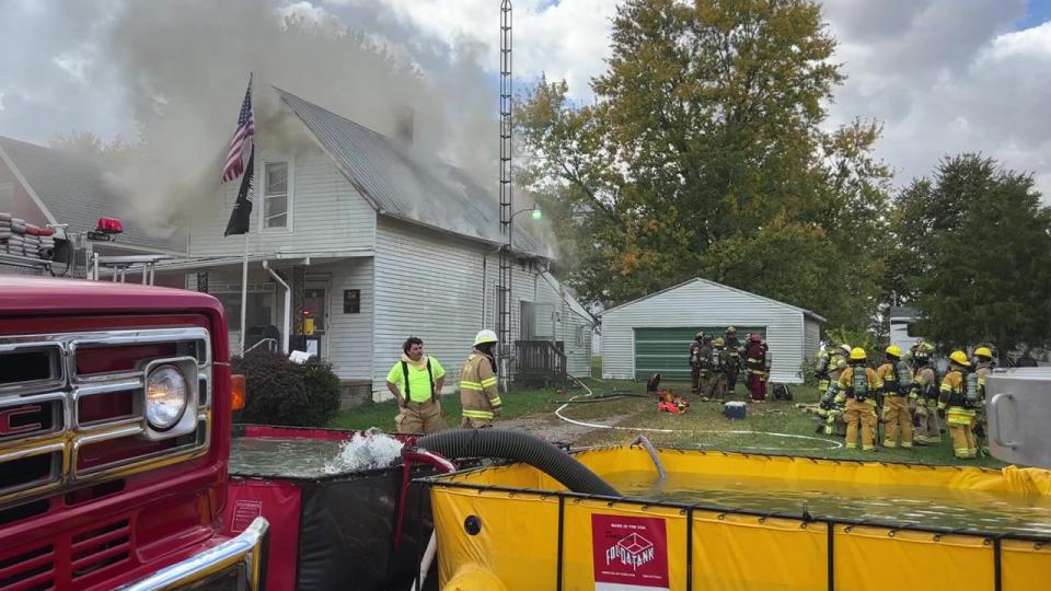 Fire departments from across Shelby County battled a fire at this post office in Pemberton Thursday. (Contributed Photo)