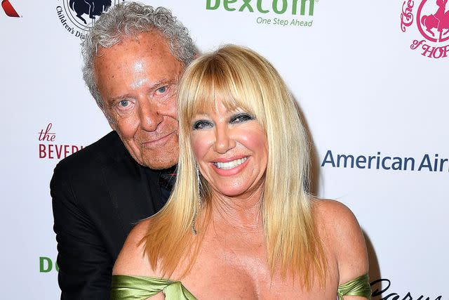 <p>Steve Granitz/WireImage</p> Suzanne Somers and husband Alan Hamel in 2018.