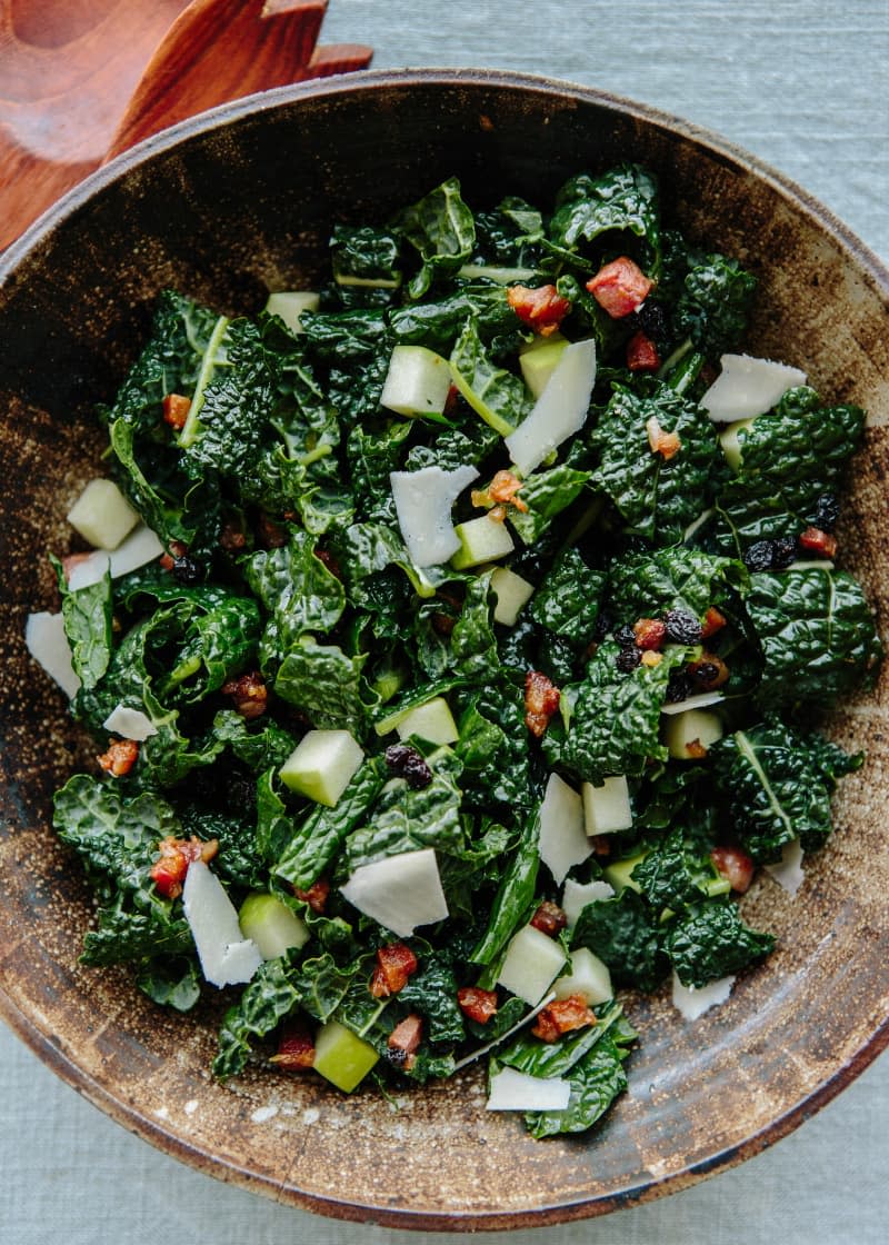 Kale with Apples, Currants, and Warm Pancetta Vinaigrette